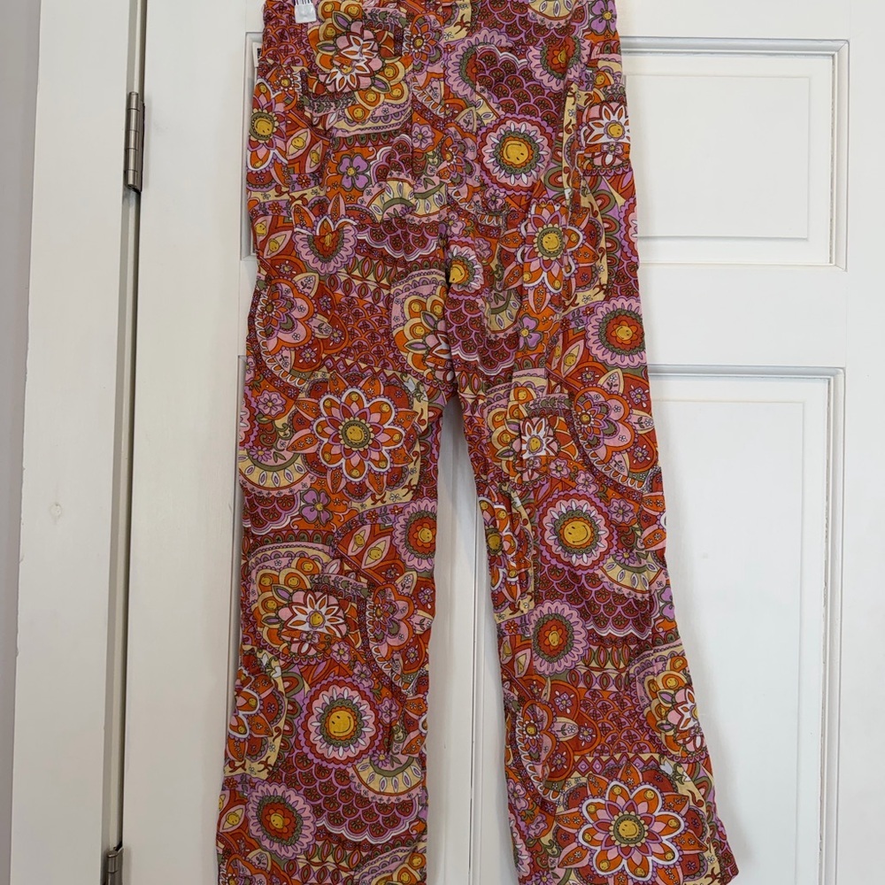 Billabong Orange & Pink Floral Print Pants 70s Print Hippie - Picture 6 of 8